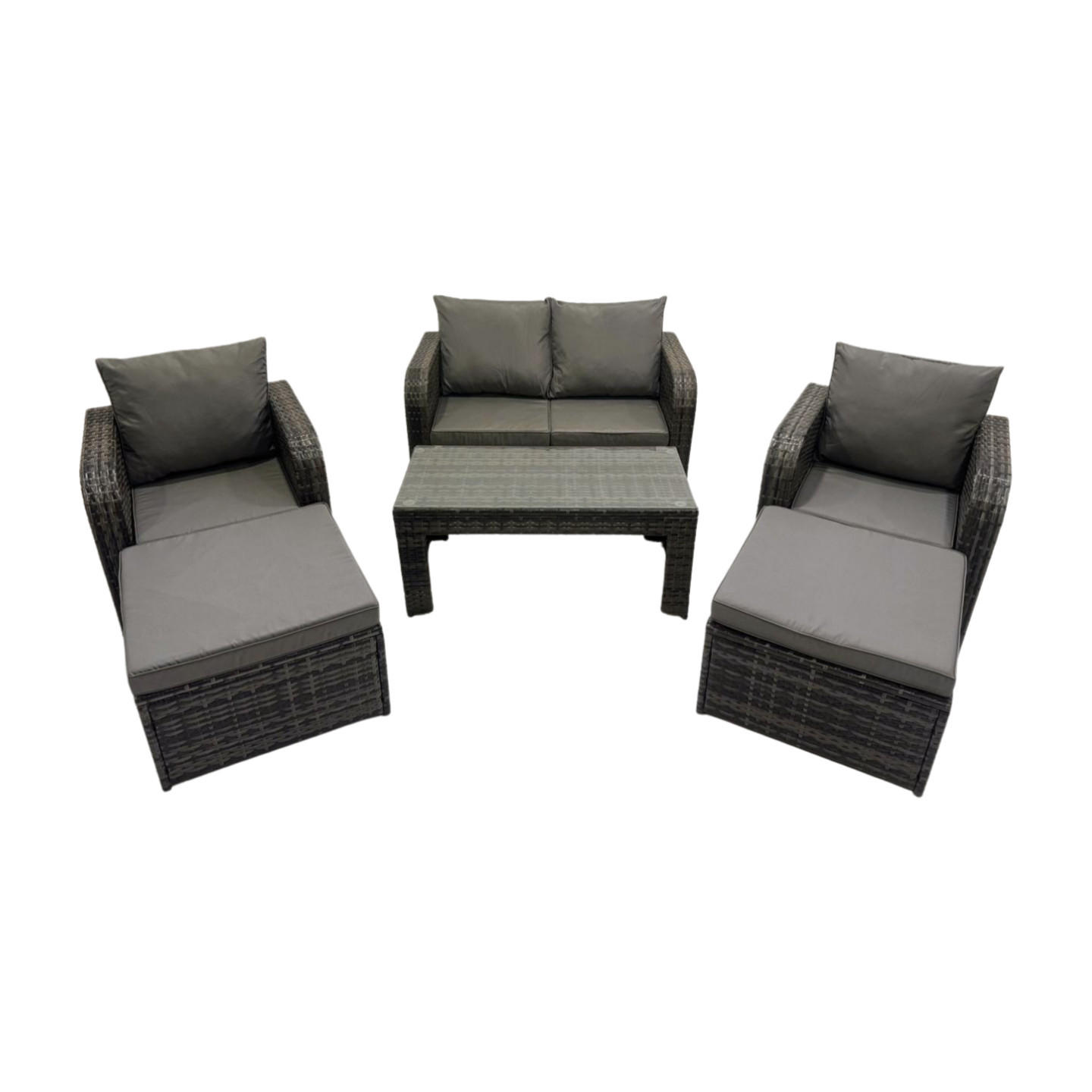 GARTENMÖBEL SET mit Sofa Polyrattan 6-Sitzer Dunkelgrau - Dunkelgrau/Grau, Glas/Kunststoff - Fimous