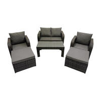 GARTENMÖBEL SET mit Sofa Polyrattan 6-Sitzer Dunkelgrau - Dunkelgrau/Grau, Glas/Kunststoff - Fimous