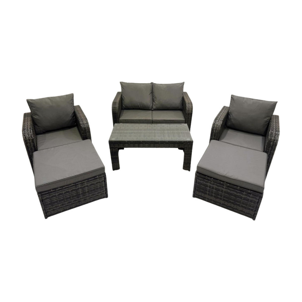 GARTENMÖBEL SET mit Sofa Polyrattan 6-Sitzer Dunkelgrau - Dunkelgrau/Grau, Glas/Kunststoff - Fimous