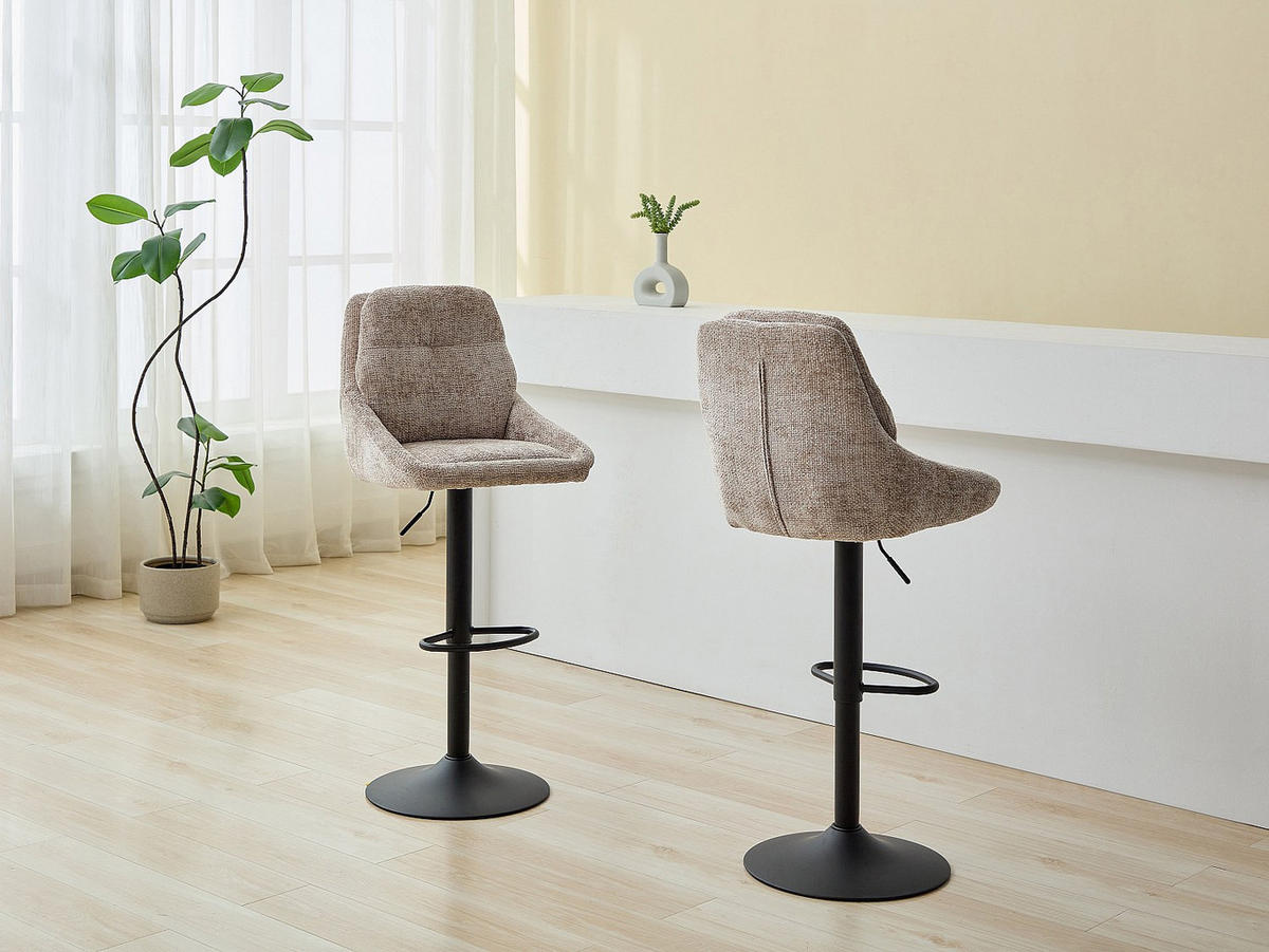 BARHOCKER 2er-Set höhenverstellbar - Strukturstoff & schwarzes Metall - Taupe - LARANZA - Braun, Textil (48.5/118/54cm) - Vente-Unique