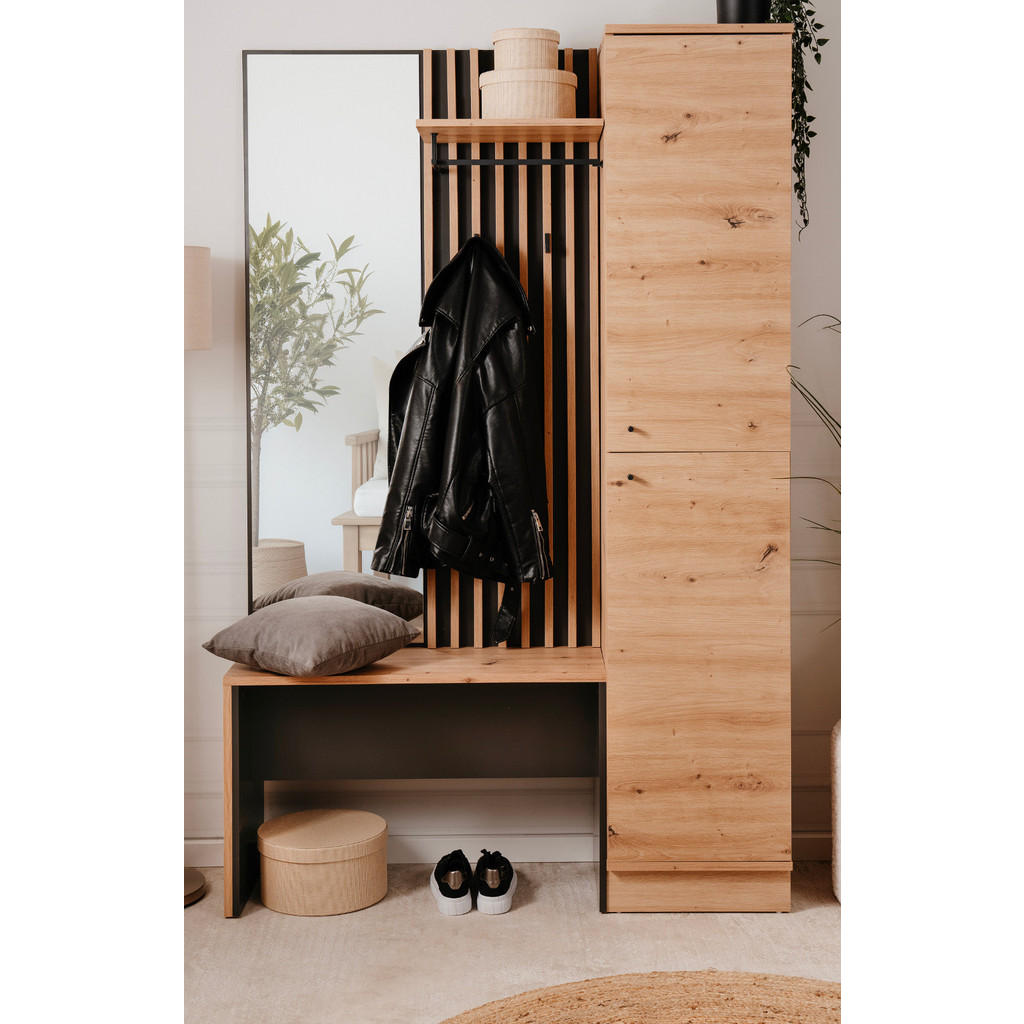 Thumbnail - Furn.Design Garderobe, Anthrazit, Eiche Artisan, Metall, Nachbildung,Eiche, Uni, Holz Optik, 4 Fächer, 122x190x37 cm, Ga...