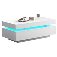 COUCHTISCH mit 2 Schubladen 100 x 50 x 35 cm Hochglanz Weiß mit LED - Weiß, Holzwerkstoff (100/50/35cm) - Meubliv