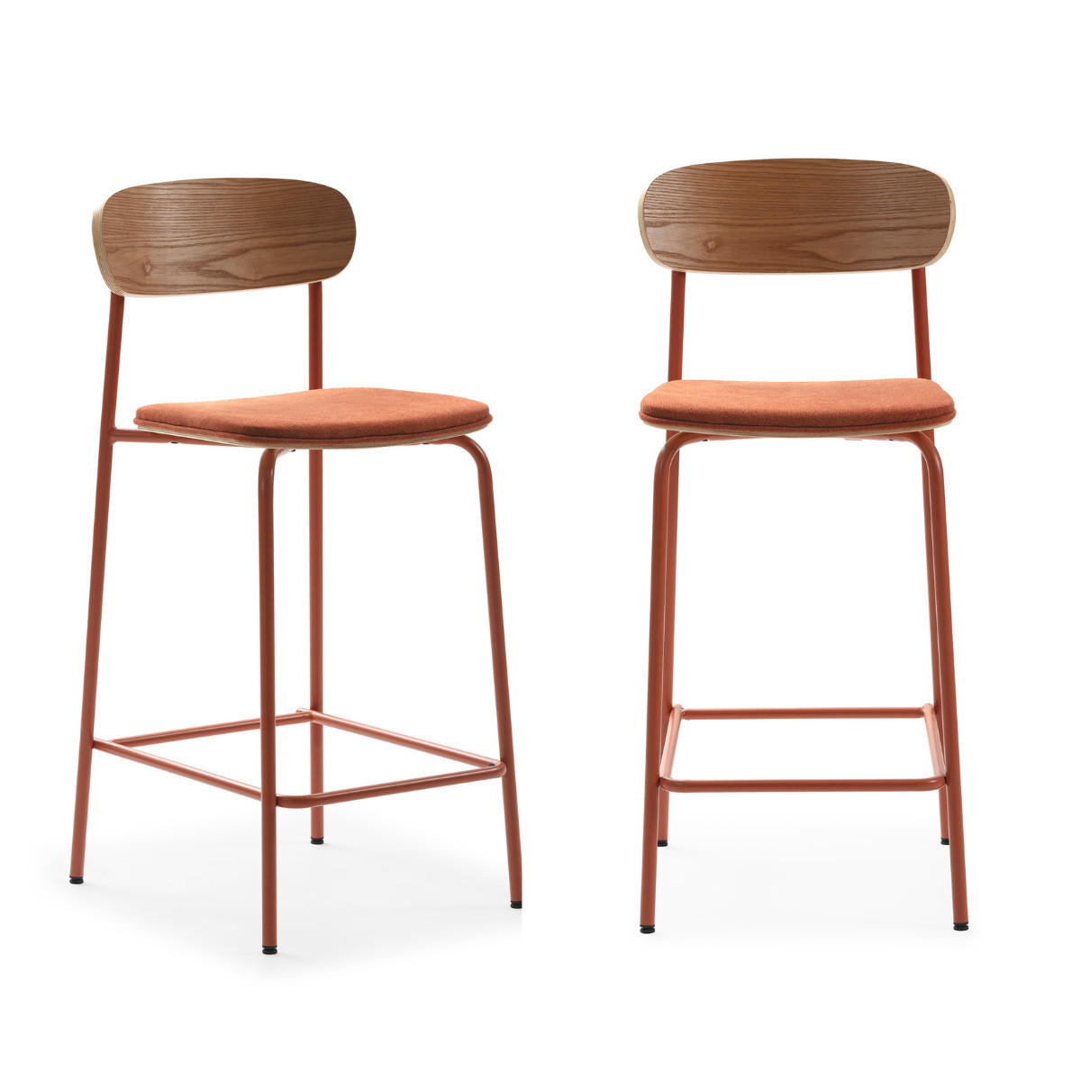 BARHOCKER (Set aus 2) aus Stoff mit schwarzen Metallbeinen - adriana 42/48/66 cm - Orange, Textil (48/66/42cm) - Calicosy