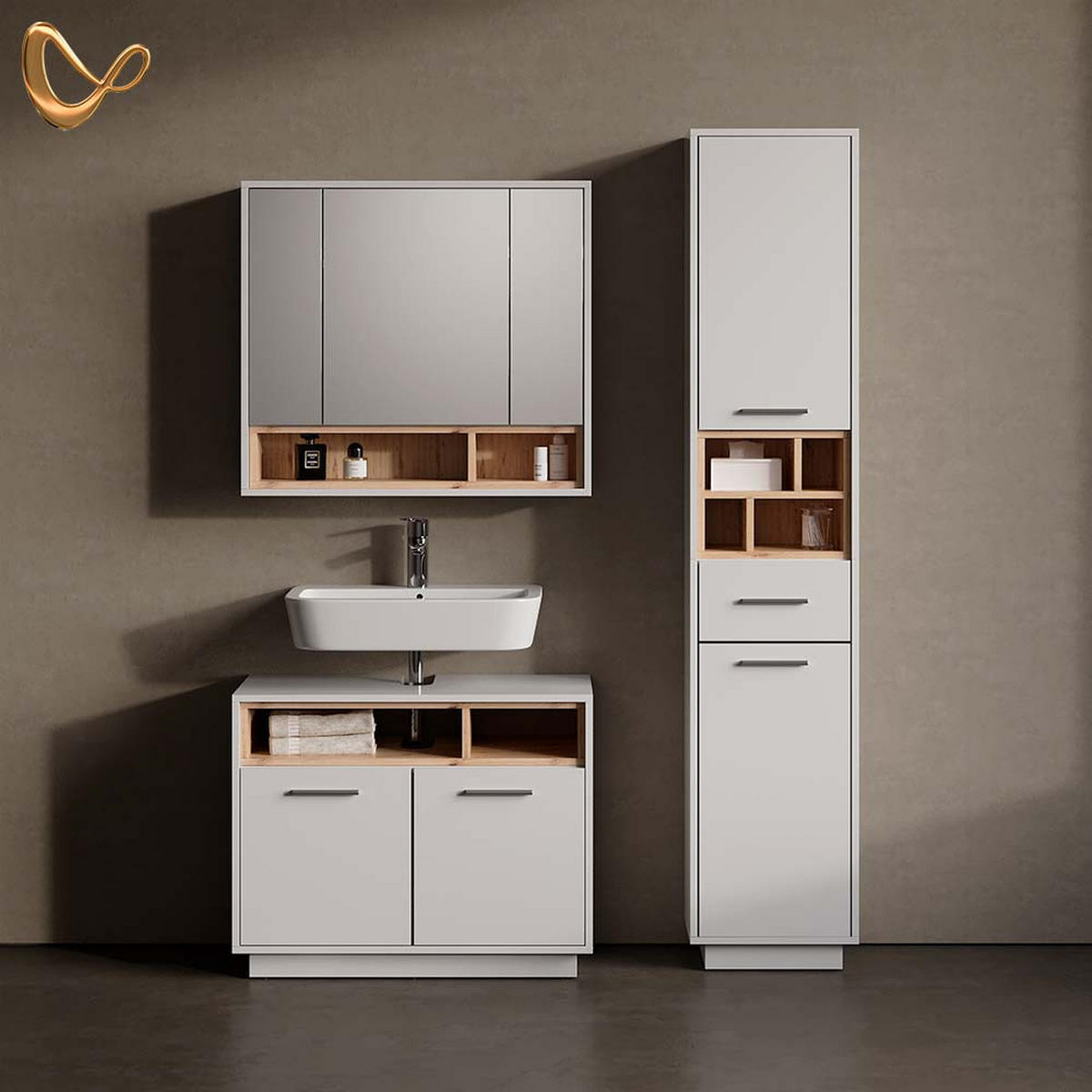 BADSCHRANK Temo Weiß 38 x 190 cm - Weiß, Holzwerkstoff (38/190/30cm) - Livinity®