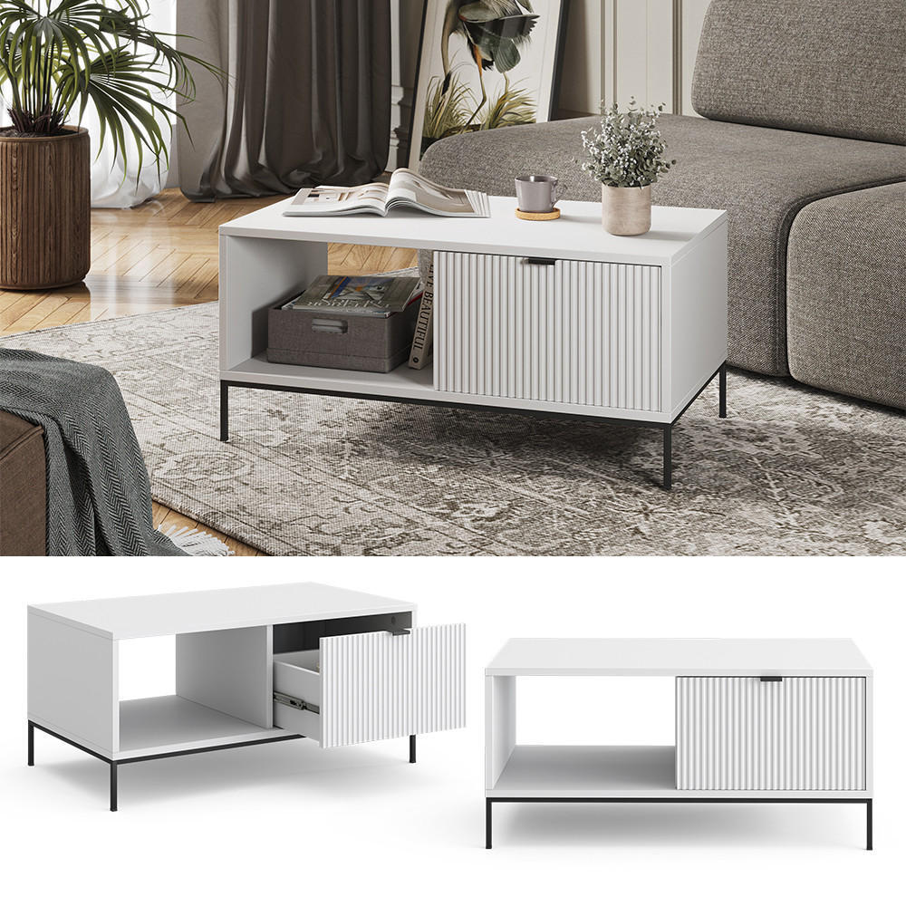 COUCHTISCH Eliza Weiß 90 x 50 cm mit einer Schublade - Weiß, Holzwerkstoff (50/90/45cm) - Vicco