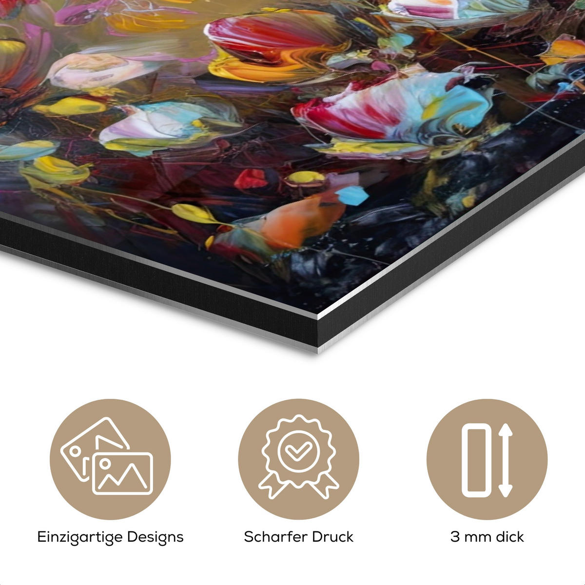 METALLBILD Blumen - Kunst - Natur - Ölgemälde 120x80 cm - Multicolor, Metall (120/80cm) - MuchoWow