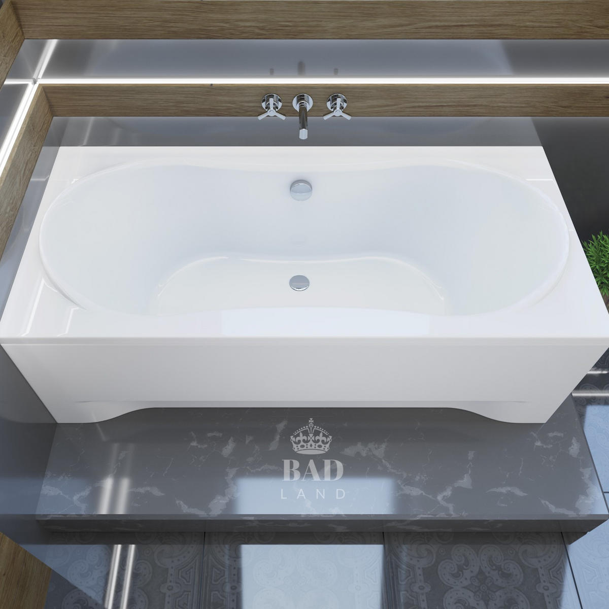 BADEWANNE Rechteck LONG 170/80 mit Schürze Ablauf Füße - Weiß, Kunststoff (80/62/170cm) - bad land