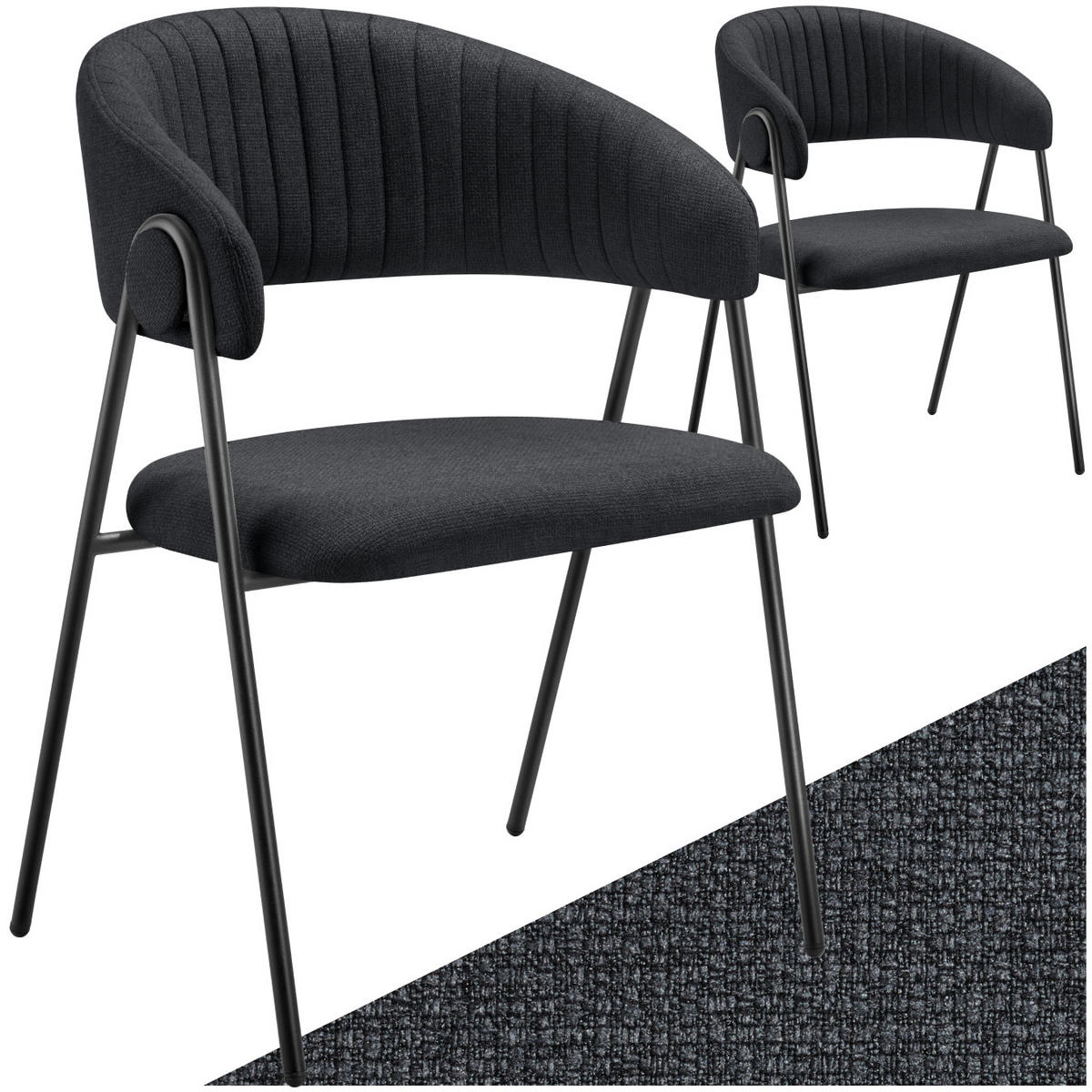 ARMLEHNSTUHL 2er Set Bedano 60 x 58 x 85 cm schwarz - Schwarz, Kunststoff (60/85/58cm) - tectake