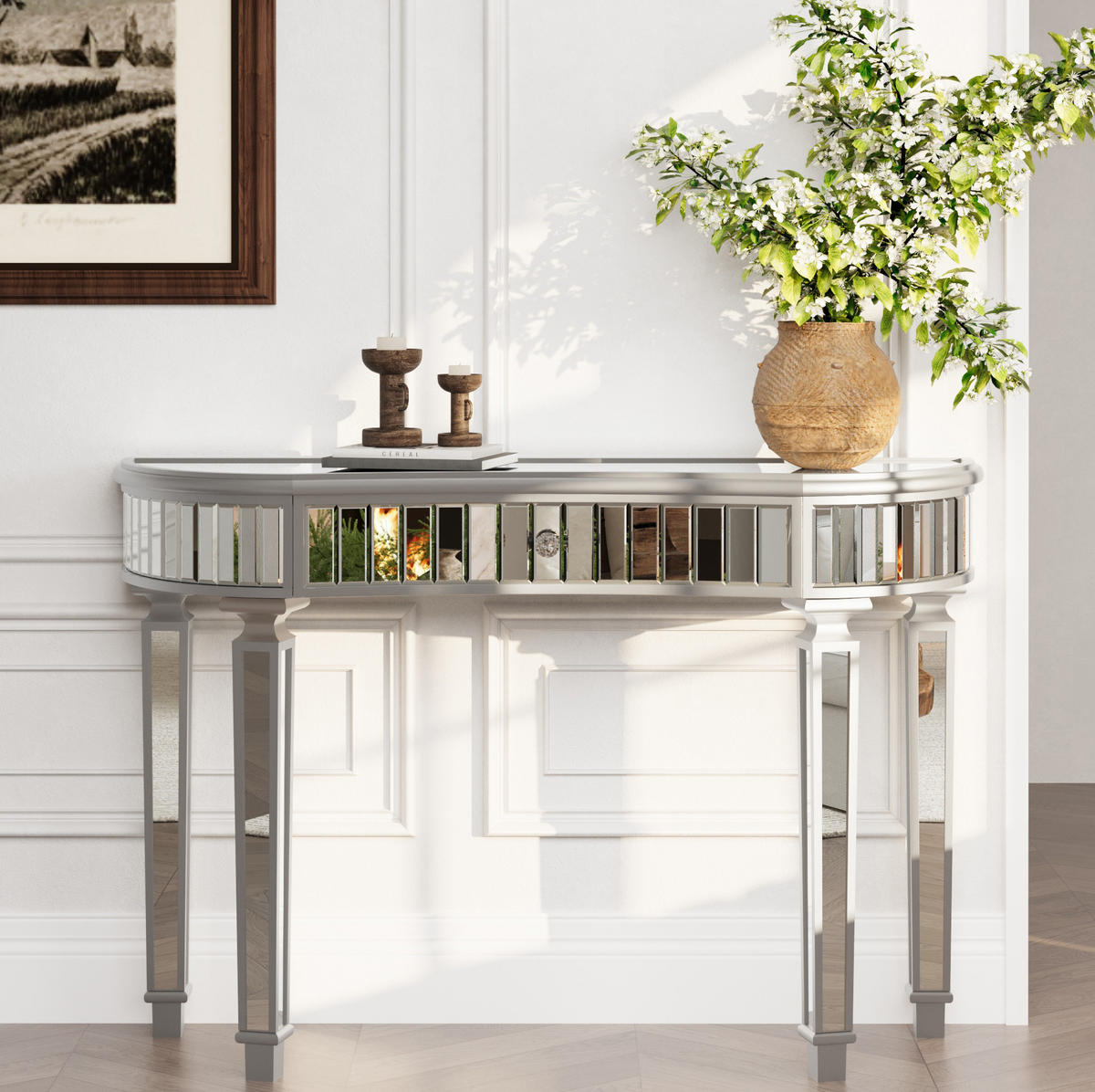 KONSOLENTISCH 120/38/78 cm grau silber aus Glas MDF mit Schublade - Silberfarben, Holzwerkstoff (120/38/78cm) - OKWISH