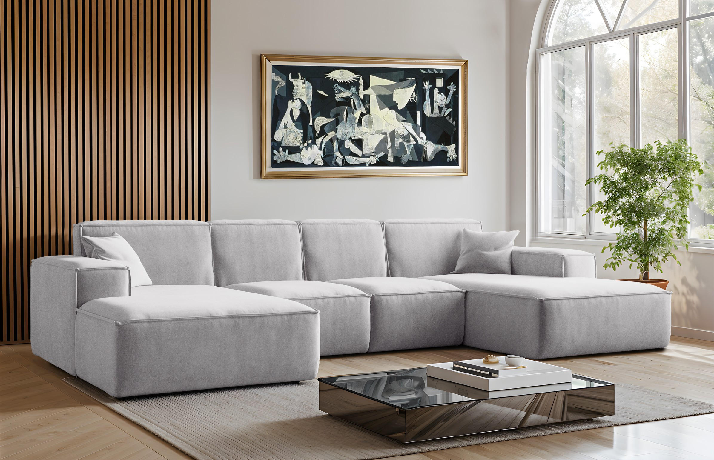 ECKSOFA U-Form Siena, U-förmiges Ecksofa, Stoff Salvador Hellgrau - Hellgrau, Holz/Textil (344/165cm) - Kaiser Möbel