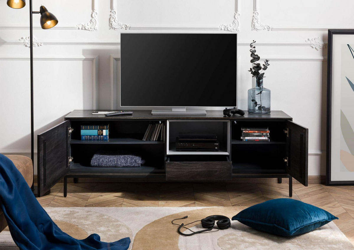 TV-BOARD Mango 160x45x55 dunkelgrau geölt CHICAGO #201 - Grau, Holz (160/55/45cm) - Massivmoebel24