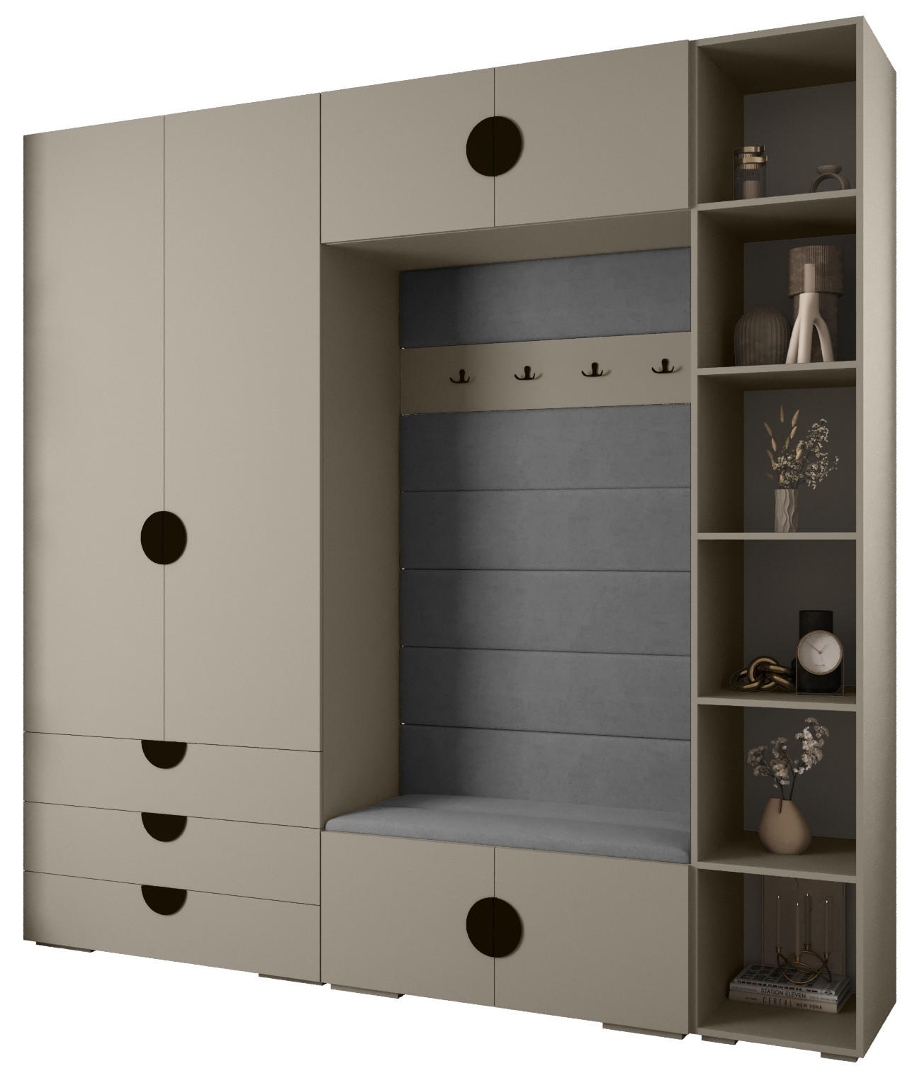 Abiks Möbel Garderoben-Set Kaschmir, Grau, Schwarz 240x236.7x47 cm