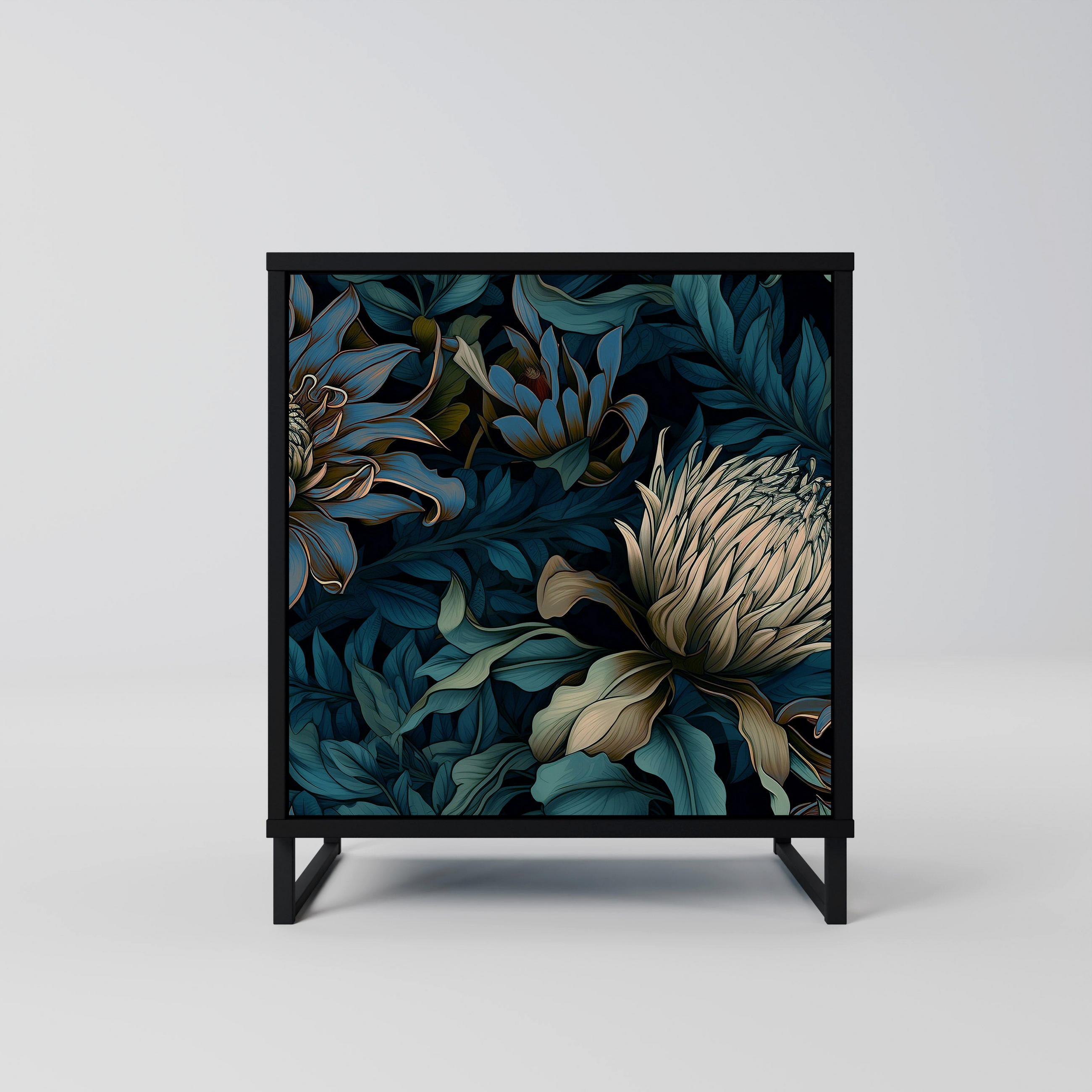 SIDEBOARD TWILIGHT BLOOM, Schwarz, 57,5x42x67,5 cm, Schwarze Metall-Rahmenfüße - Multicolor/Schwarz, Holzwerkstoff/Metall (57.5/67.5/42cm) - SpaceRebels