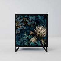 SIDEBOARD TWILIGHT BLOOM, Schwarz, 57,5x42x67,5 cm, Schwarze Metall-Rahmenfüße - Multicolor/Schwarz, Holzwerkstoff/Metall (57.5/67.5/42cm) - SpaceRebels