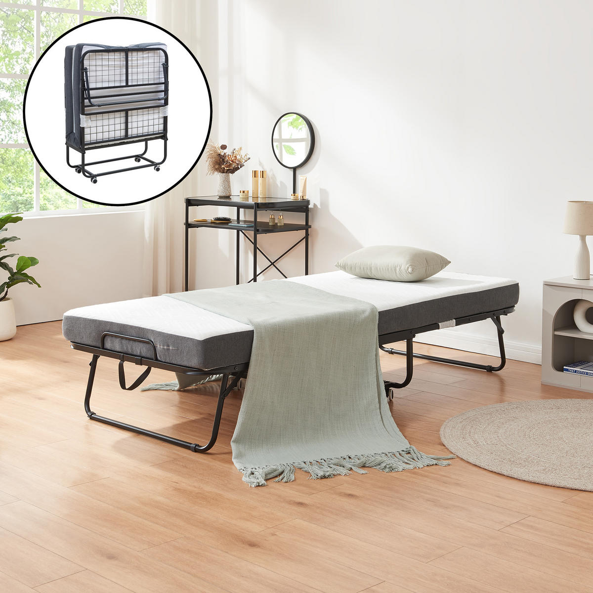 METALL-KLAPPBETT Borjavle - Schwarz, Kunststoff/Textil (90/200cm) - [en.casa]