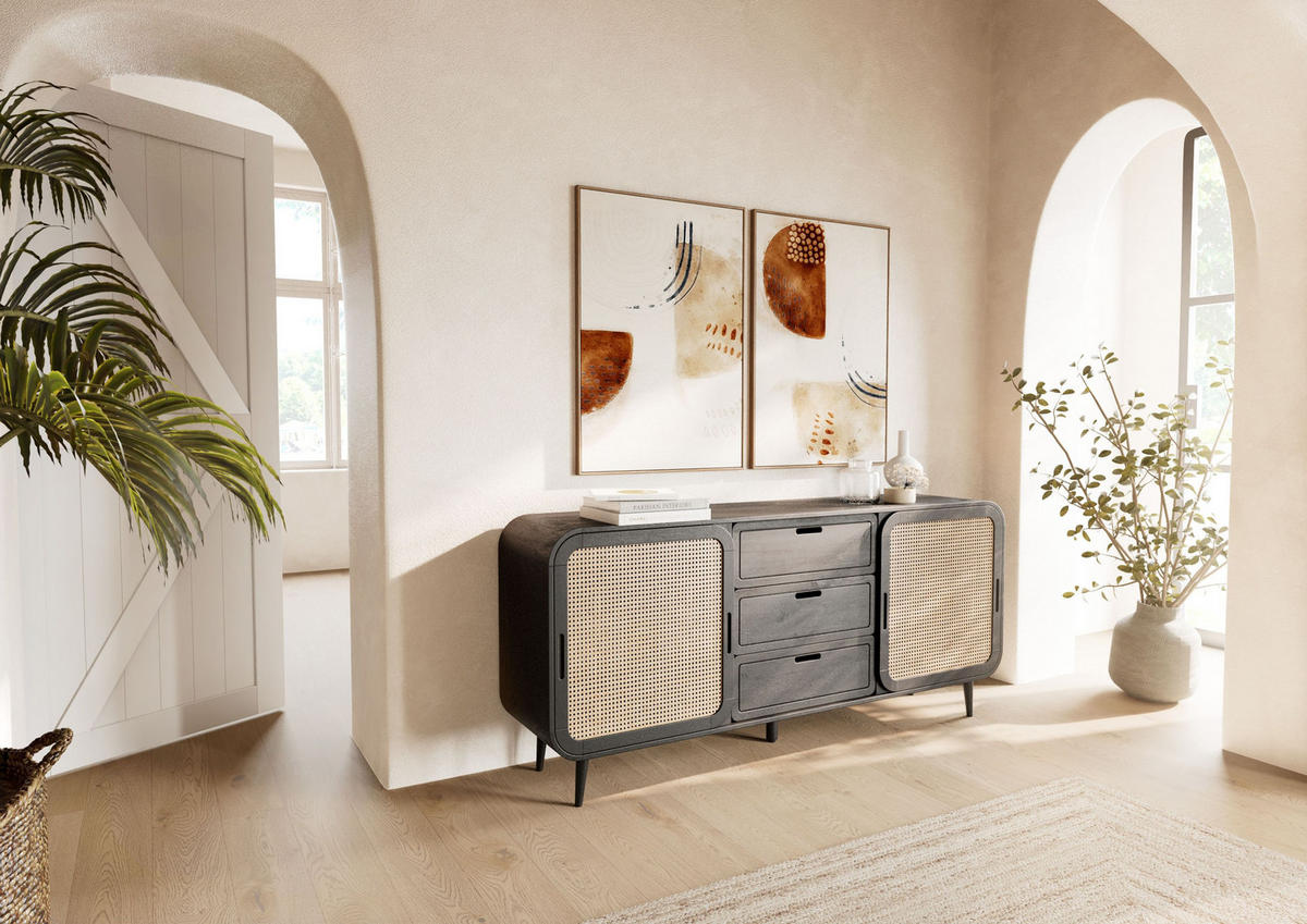SIDEBOARD Mango 180x40x80 dunkelgrau lackiert VALENCIA #219 - Grau, Holz (180/80/40cm) - Massivmoebel24