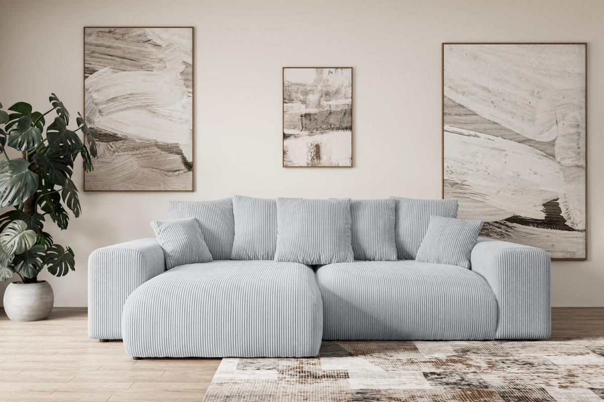 ECKSOFA mit Schlaffunktion und Bettkasten ESKAR-L 256x165x84cm Grau Cord - Schwarz/Grau, Holzwerkstoff/Kunststoff (256/165cm) - ALTDECOR