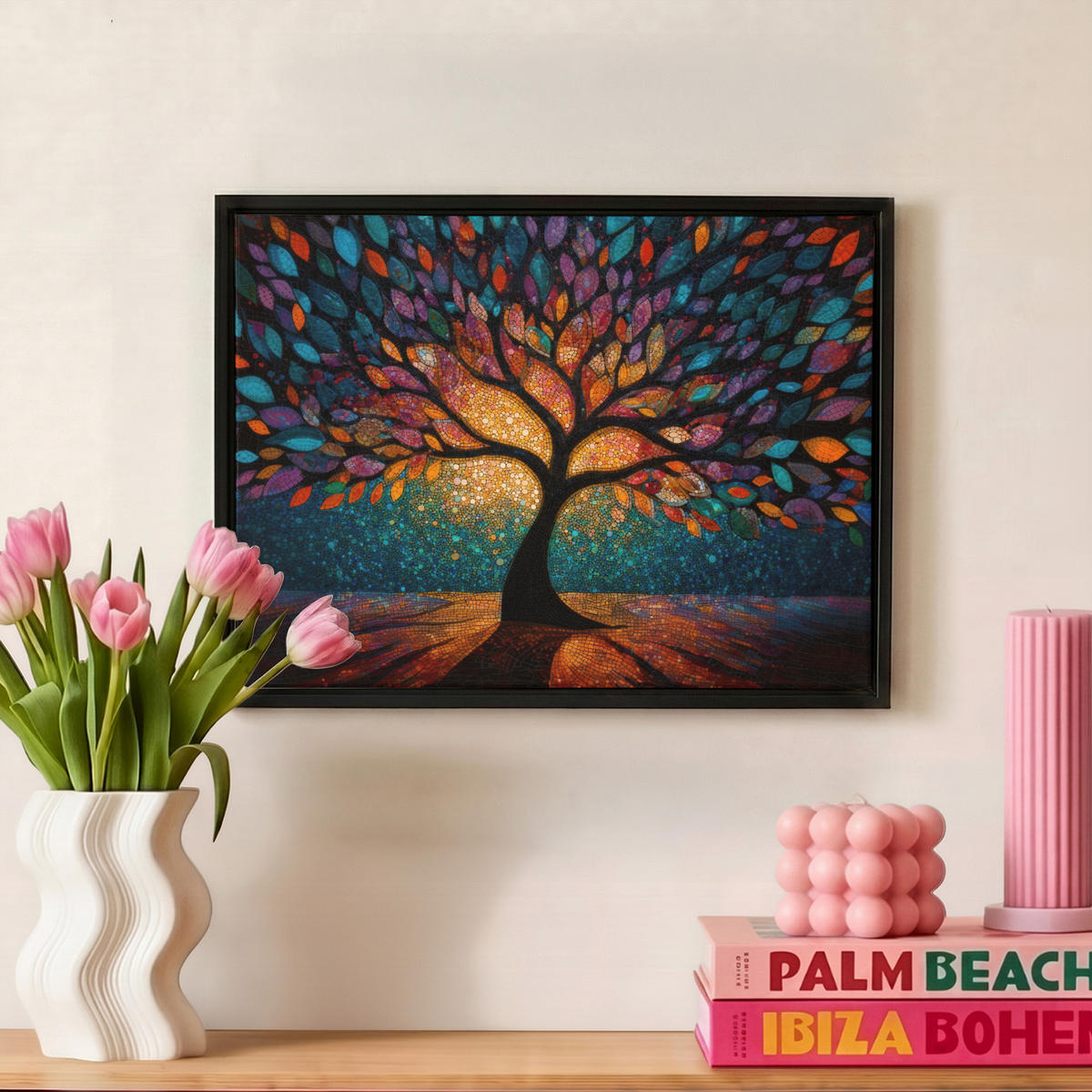LEINWAND Bilder mit Rahmen - Mosaik - Bunt - Baum - Äste - 40x30 - Multicolor, Textil (40/30cm) - MuchoWow
