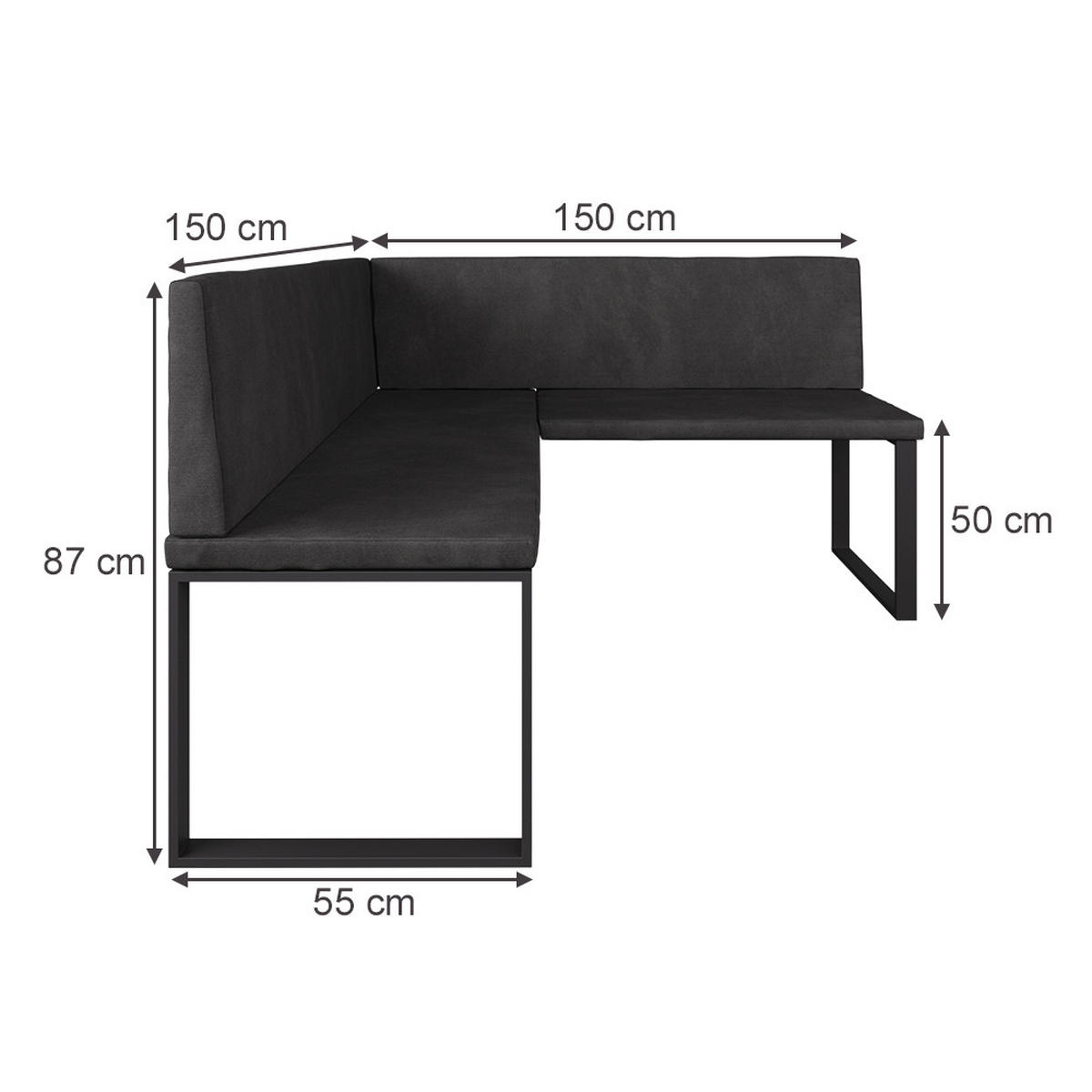 LAVICE DO JÍDELNY DO ROHU Ravon Antracit - antracitová, textil (150/87/150cm) - Vicco