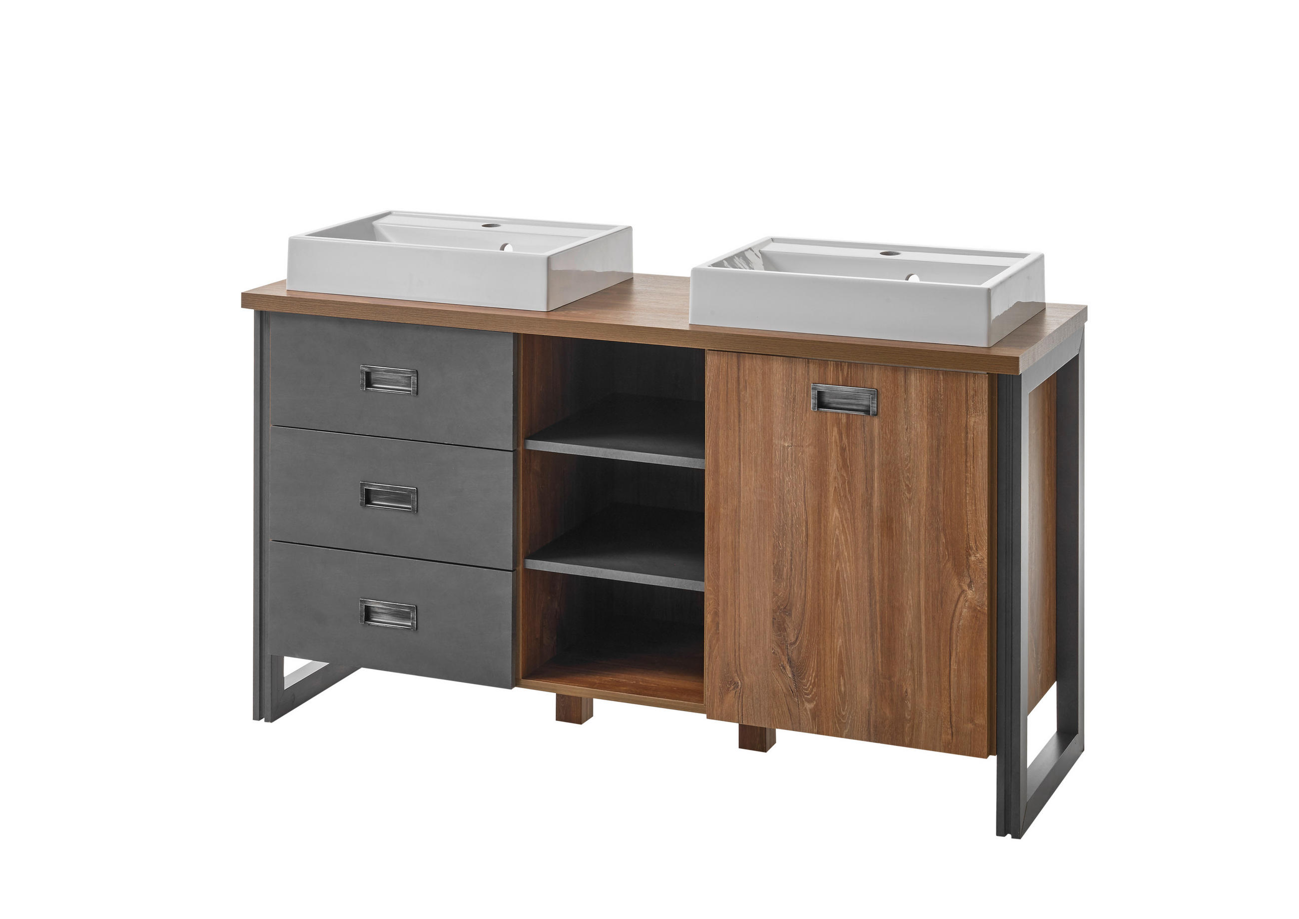 DOPPELWASCHTISCH I12 Stirling Oak & Matera 138/85/40 cm mit Waschbecken - Eichefarben, Holzwerkstoff (138/85/40cm) - Livojo
