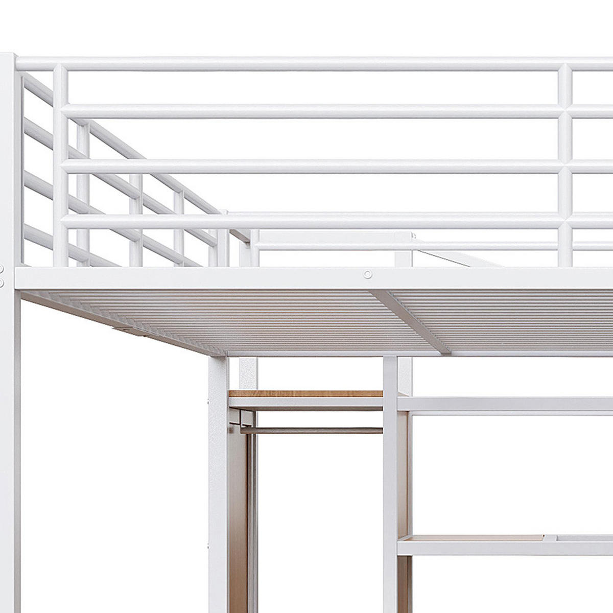 HOCHBETT 140x200cm mit offener Kleiderschrank in Weiß - Grau, Metall (140/200cm) - KOMHTOM