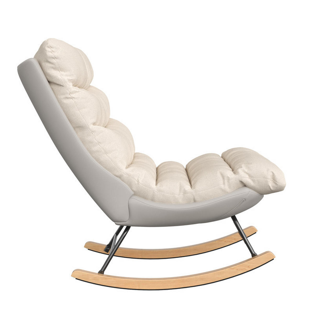 SCHAUKELSTUHL, Metallgestell, geräuschlose Holzbeine, abnehmbare Kissen, Leinen+technisches Tuch, Beige - Beige, Textil (72/93/83cm) - WoodenAura