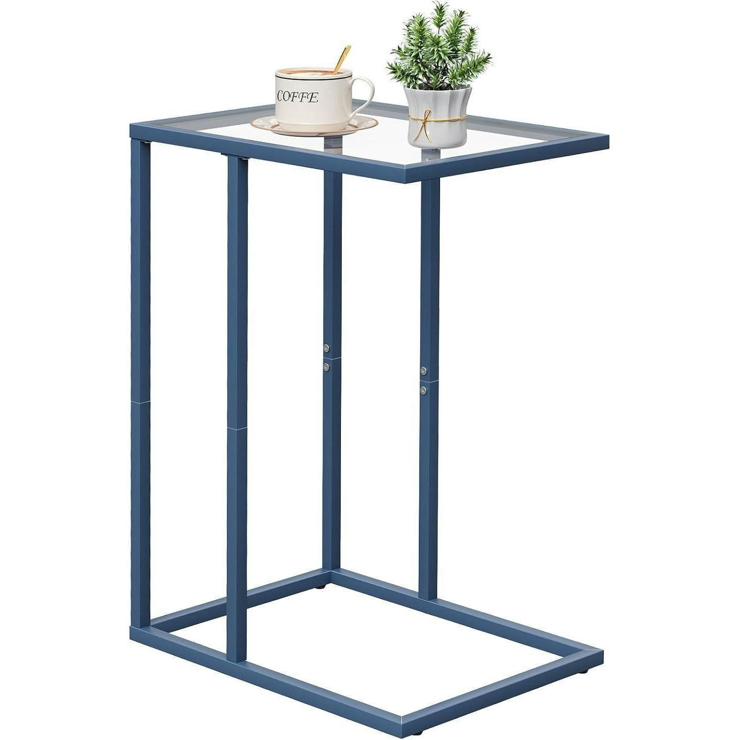 BEISTELLTISCH C-Form Glas Blau - Blau, Glas (30/40/60cm)