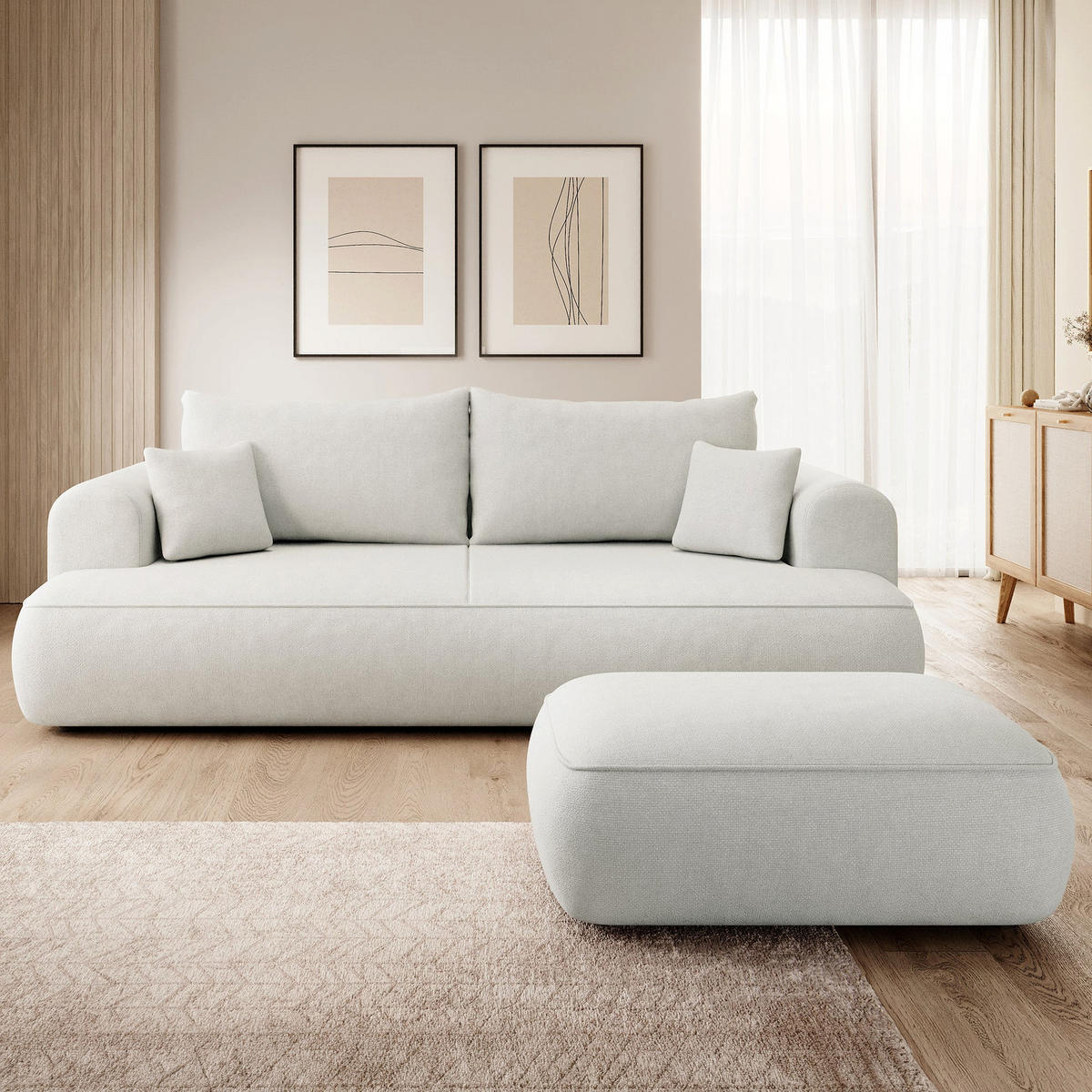 TABURET Ovo, světle šedá, 100 cm, ženilková látka - černá/světle šedá, dřevo/plast (100/44/68cm) - Selsey