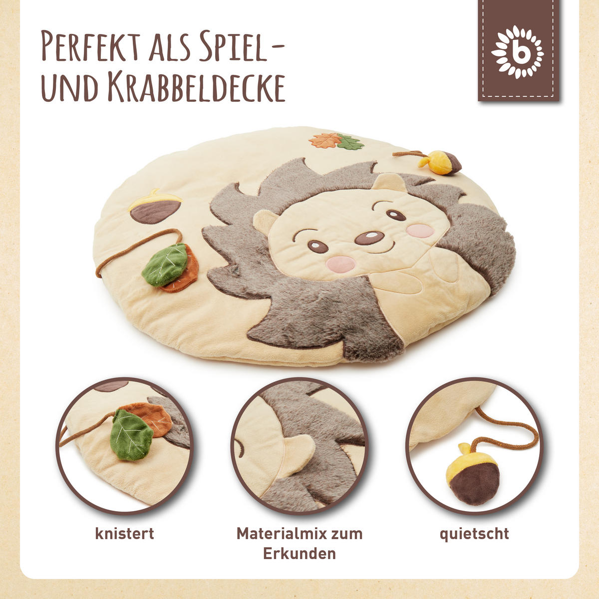 KRABBELDECKE mit Aktivität Igel - Braun, Textil (70/70cm) - Bieco Spielwaren