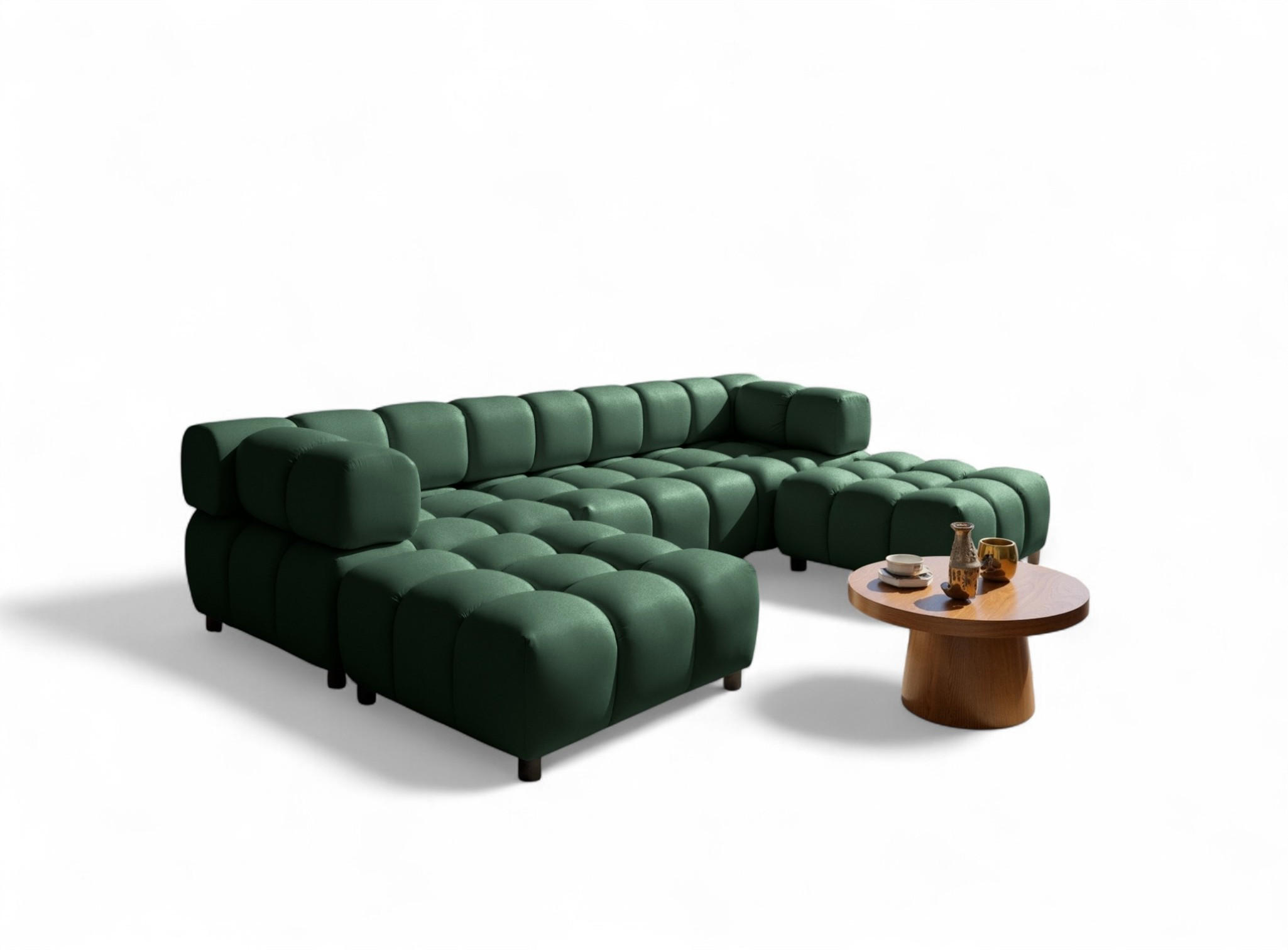 SOFA 3-sitzer Und 2-polsterhocker Flow - Grün, Holzwerkstoff/Textil (288/71/96cm) - Fun Möbel