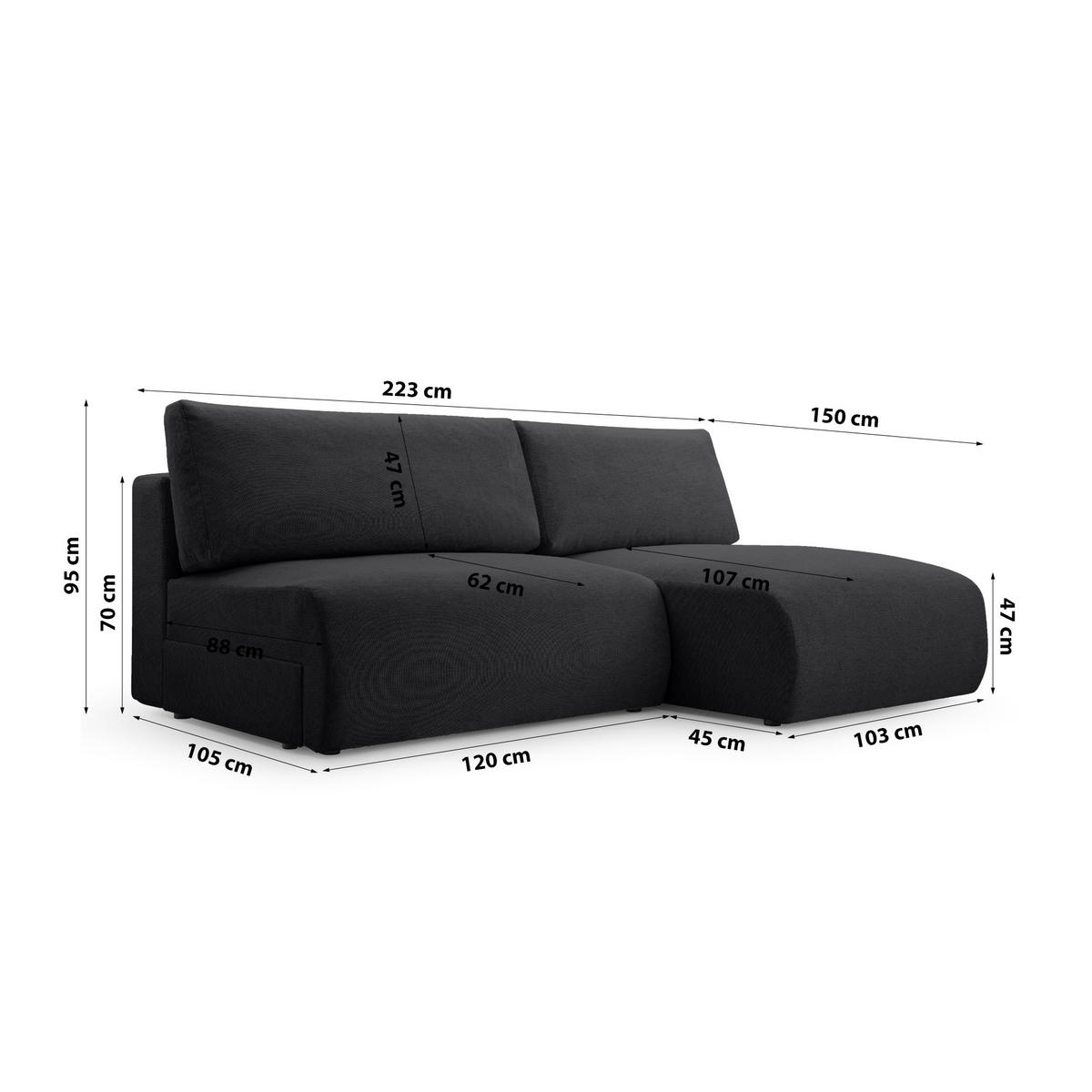 ECKSOFA mit Schlaffunktion Greste, Schwarz - Schwarz, Textil (150/223cm) - Meblito