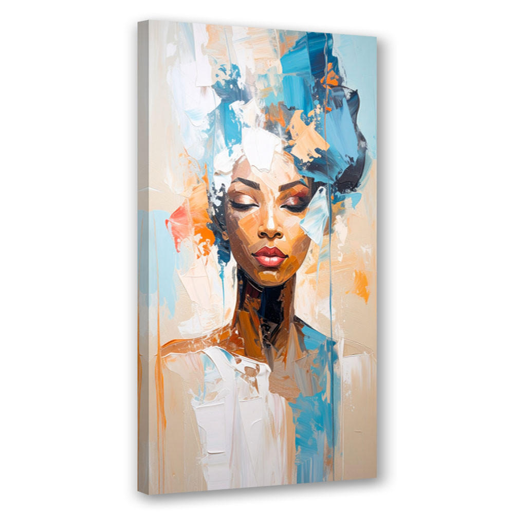 LEINWANDBILD Abstraktes Porträt einer Frau in Türkis 60x120cm - Multicolor, Textil (60/120cm) - Feeby