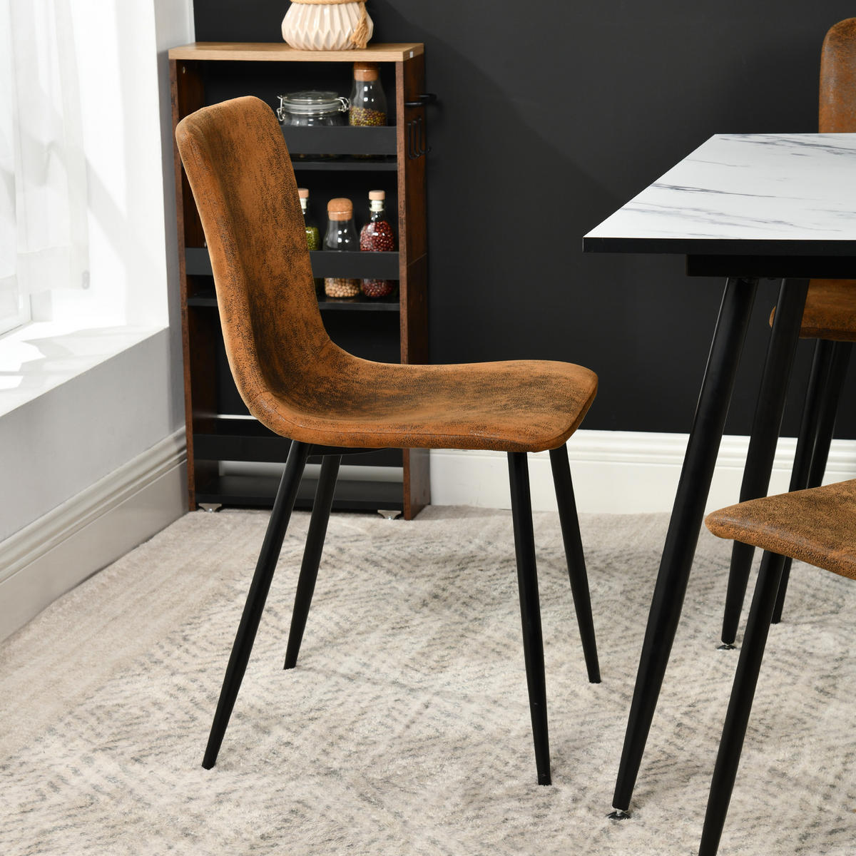 ESSZIMMERSTUHL 4er-Set in Braun Wildleder-Optik Vintage-Design - Schwarz/Braun, Holzwerkstoff/Textil (44/87/54cm) - Urban Meuble