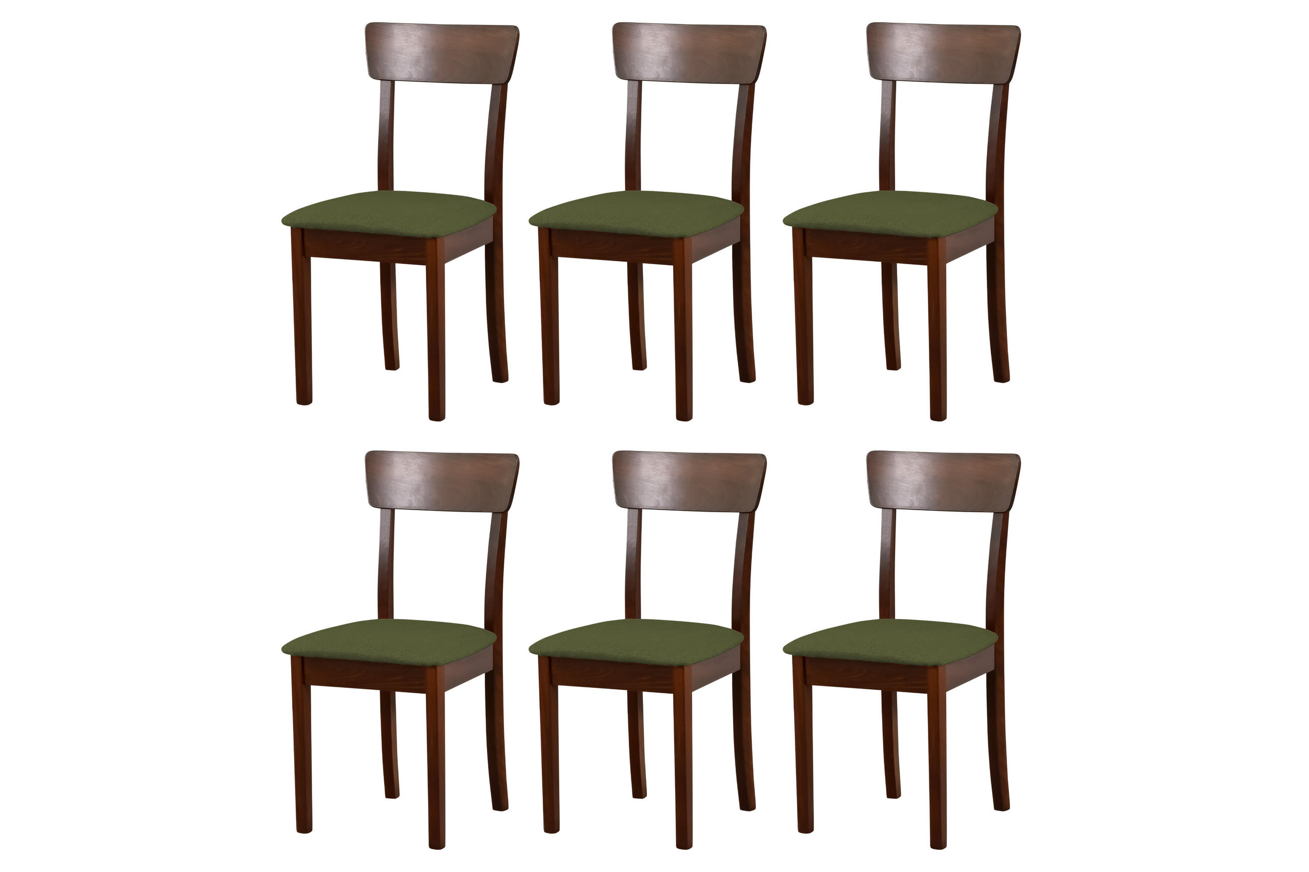 STUHL Hugo 1 (6er Set) - Nussbaumfarben/Olivgrün, Holz (43/86/40cm) - Leaf Design