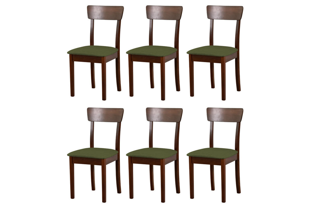 STUHL Hugo 1 (6er Set) - Nussbaumfarben/Olivgrün, Holz (43/86/40cm) - Leaf Design