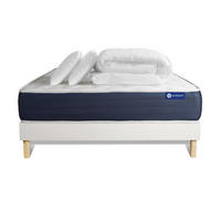 BETT Actiflex sleep Taschenfederkern und Memory-Schaum 180 x 200 cm h2 - Kit Bettgestell Weiß - Mit Kissen und Bettdecke - Beige/Weiß, Holz/Textil (180/200cm) - ACTISOM