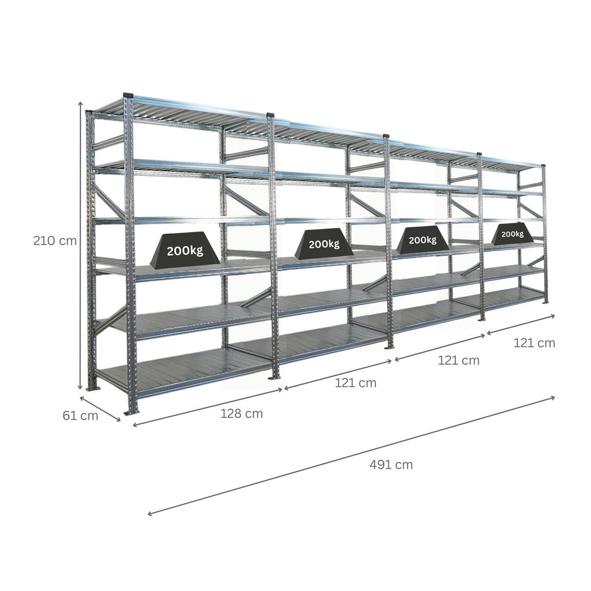 FACHBODENREGAL Proximo Stecksystem 210x480x60cm 6 Ebenen Beidseitig nutzbar Verzinkt - Silberfarben, Metall (480/210/60cm) - PROREGAL