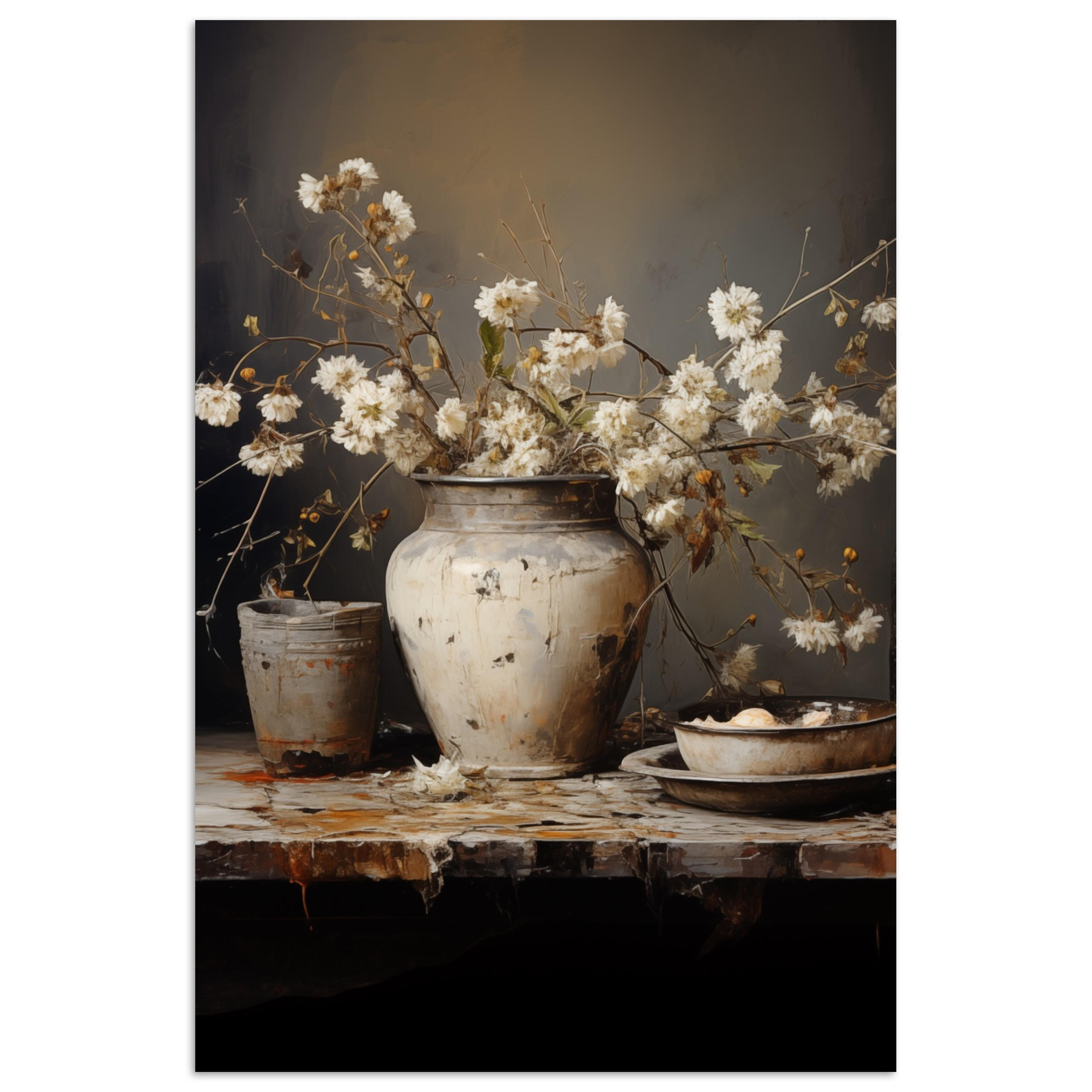 POSTER Stilleben - Blumen - Blumenstrauß - Vase - Wein 80x120 cm - Schwarz, Papier (80/120/0.1cm) - MuchoWow