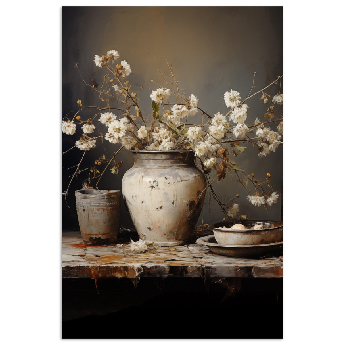 POSTER Stilleben - Blumen - Blumenstrauß - Vase - Wein 80x120 cm - Schwarz, Papier (80/120/0.1cm) - MuchoWow