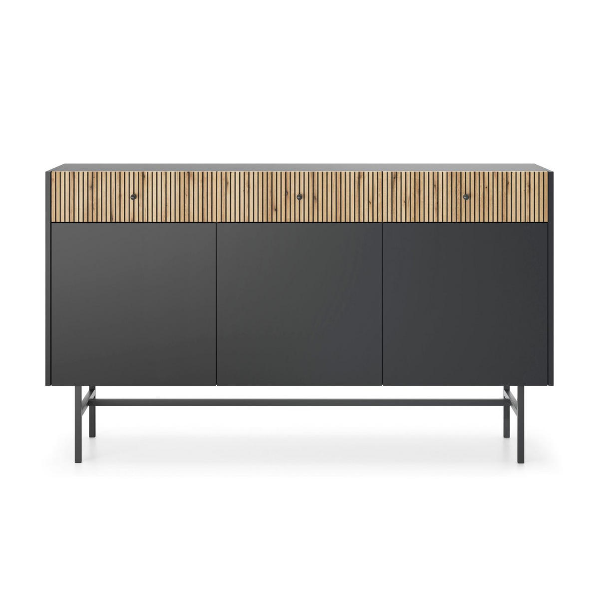 SIDEBOARD Divenos Schwarz / Holzoptik Eiche 155 cm - Eichefarben/Schwarz, Holzwerkstoff/Metall (155/89.4/39cm) - Selsey