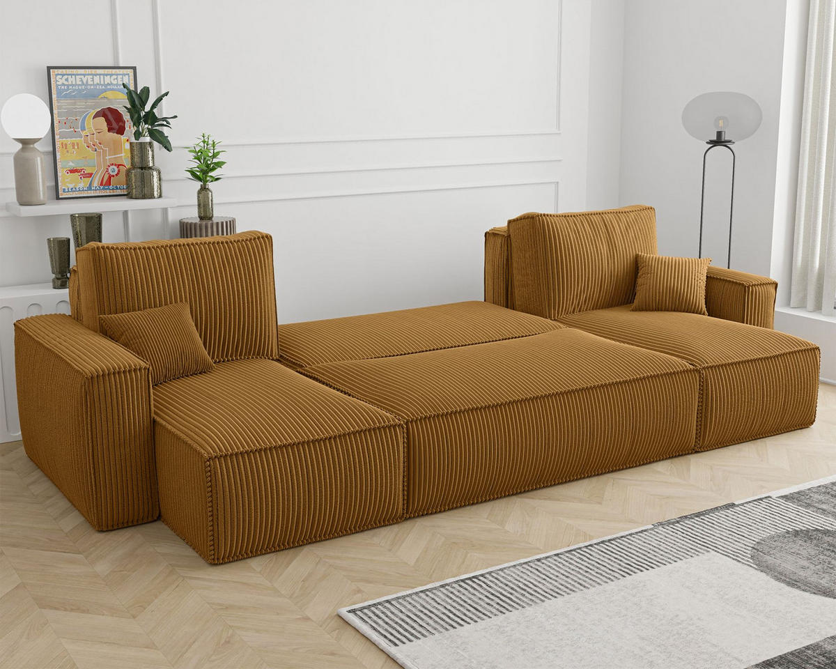WOHNLANDSCHAFT Scarlo Senfgelb Cordbezug - Gelb/Schwarz, Kunststoff/Textil (312/83/145cm) - Selsey