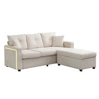 SOFA L-Form mit LED und Hocker Cord Beige 5-Kissen-Set - Beige, Kunststoff (184/84.5cm) - IVMEU