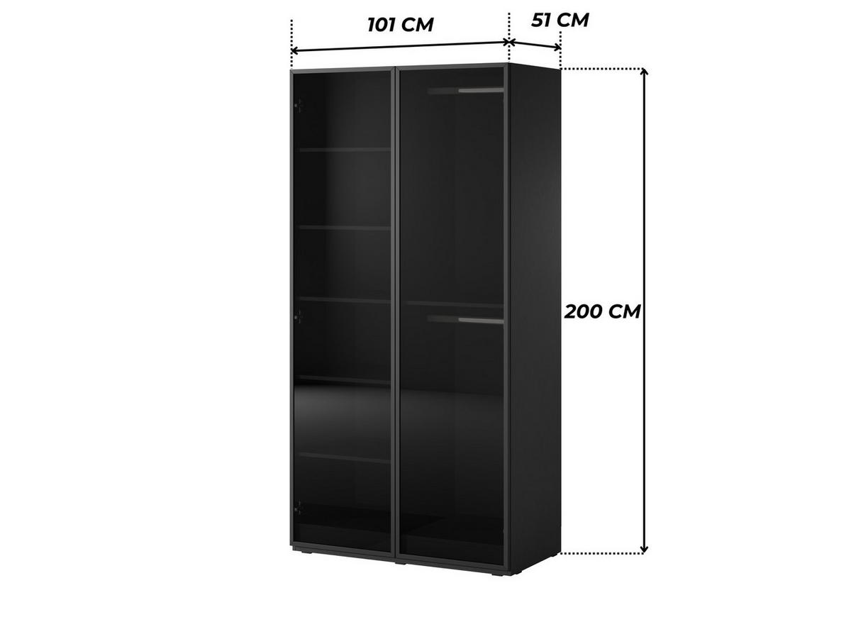 KLEIDERSCHRANK ZEN (Modular, Schwarz Matt, Getöntes Glas Antisol, 2-türig) - Schwarz, Holz/Holzwerkstoff (101/200/51cm) - Ravio