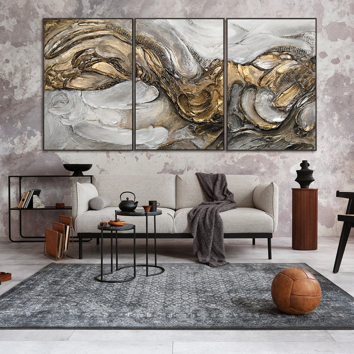 GEMÄLDE Tsunami Schattenfugenrahmen Grau 300x140 cm 3-teilig - Grau, Holz (300/140cm) - YS-art gallery