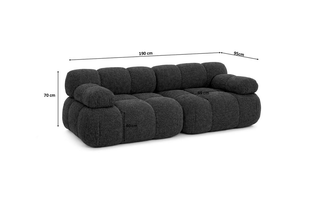 COUCH, 2-Sitzer Modular, Bouclé-Stoff Abriamo, Graphit, Selia - Graphitfarben, Holz (190/70/95cm) - Kaiser Möbel