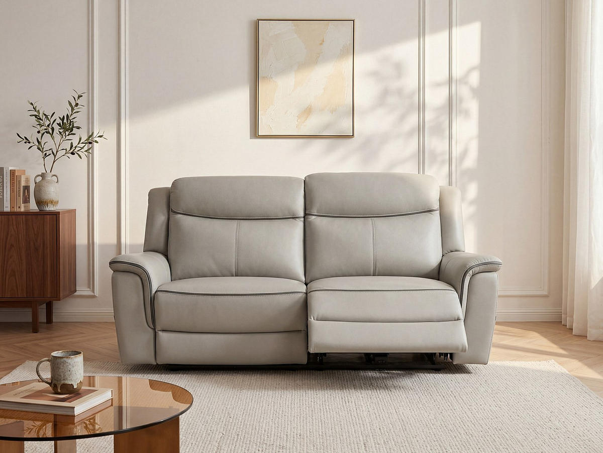 RELAXSOFA - 3 Personen - leder - hellgrau Adelio - Hellgrau, Leder/Kunststoff (210/102/95cm) - Vente-Unique