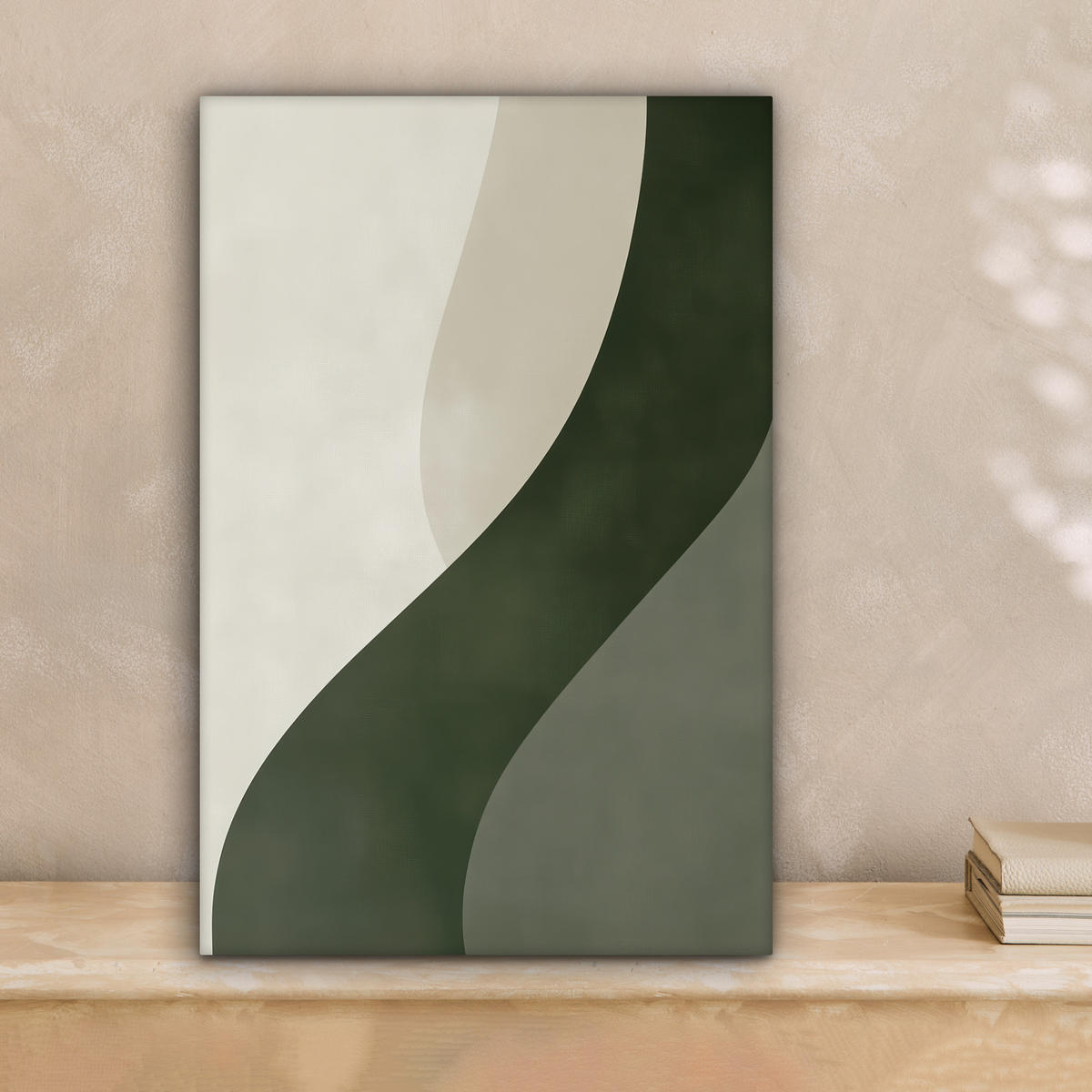 LEINWANDBILD Japandi - Grün - Abstrakt - Modern Deko Wohnzimmer 20x30 cm - Olivgrün, Textil (20/30cm) - MuchoWow