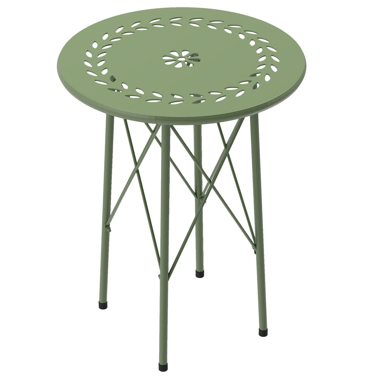 GARTENBEISTELLTISCH DE-14107 mit Blumen- und Blätter-Ausstanzung, Ø40x50 cm Grün - Grün, Metall (40/40/50cm) - ComfortXL