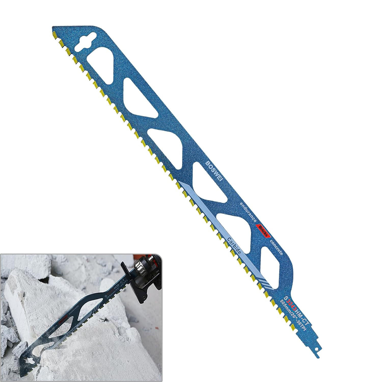 SÄGEBLATT - geeignet für Porenbeton, Ziegel, Zementplatten und Beton, 505 mm lang. - Blau, Metall (50.5/5.2/1cm) - DCA