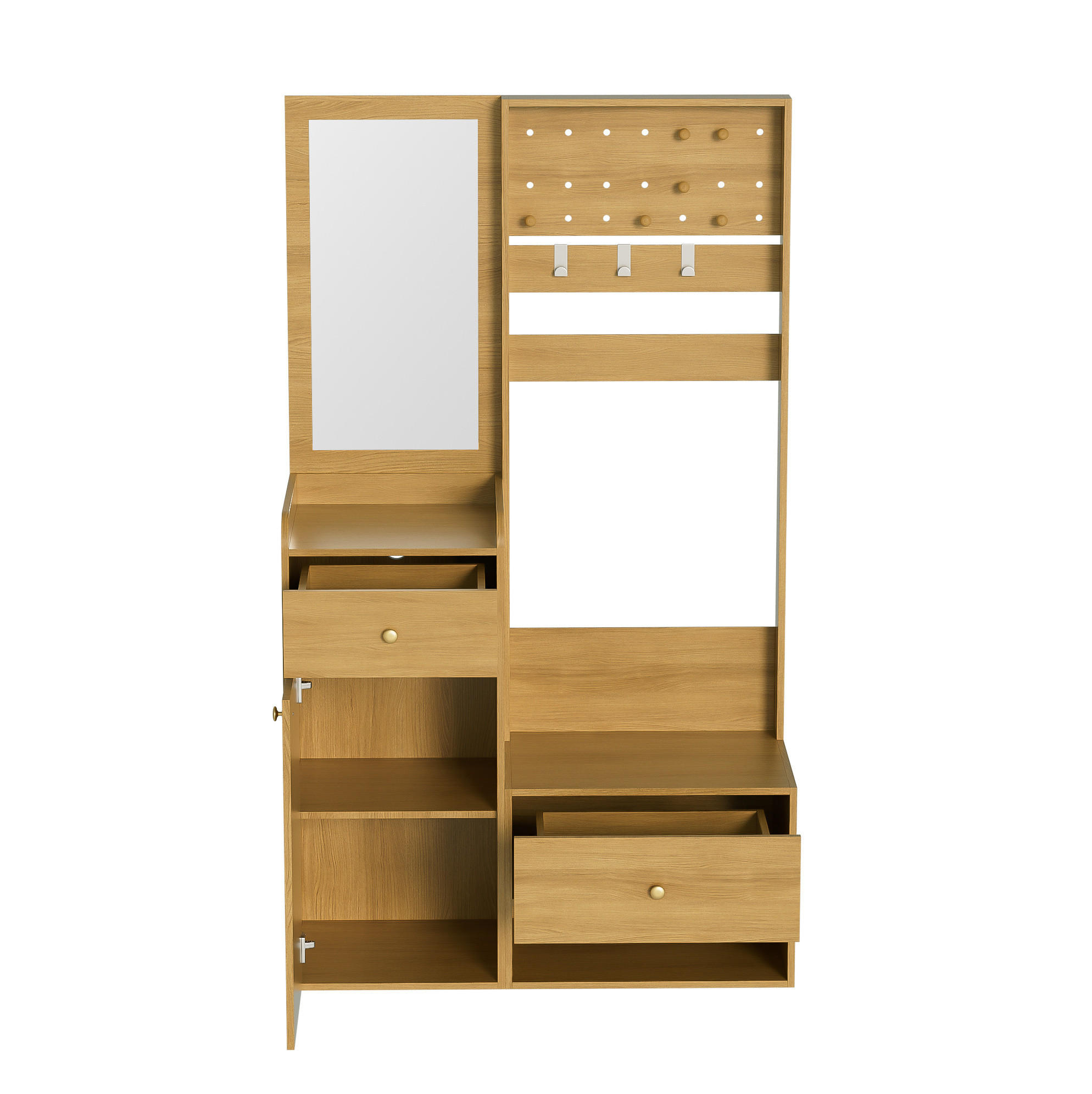 DIELENGARDEROBE mit Spiegel und Stauraum 105/38/180 cm in Holzfarben - Naturfarben, Holzwerkstoff (38/180/105cm) - BEAOK